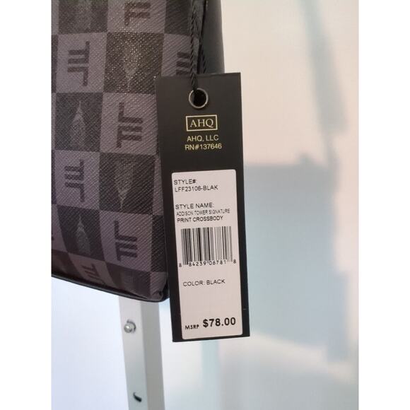 LONDON FOG Black Gray Addison Tower Monogram Purse Shoulder Bag Crossbody NWT - Picture 7 of 8